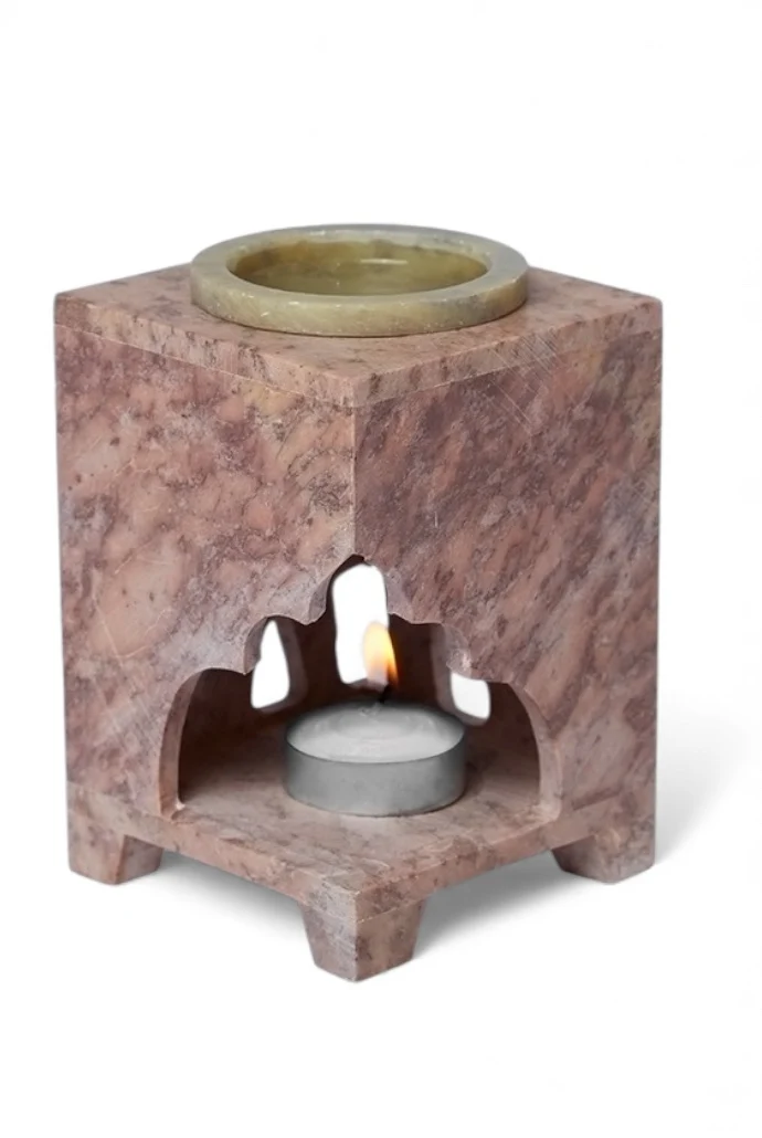 Soapstone Hand Carved Elephant Oil Burner - Pink - Image 4