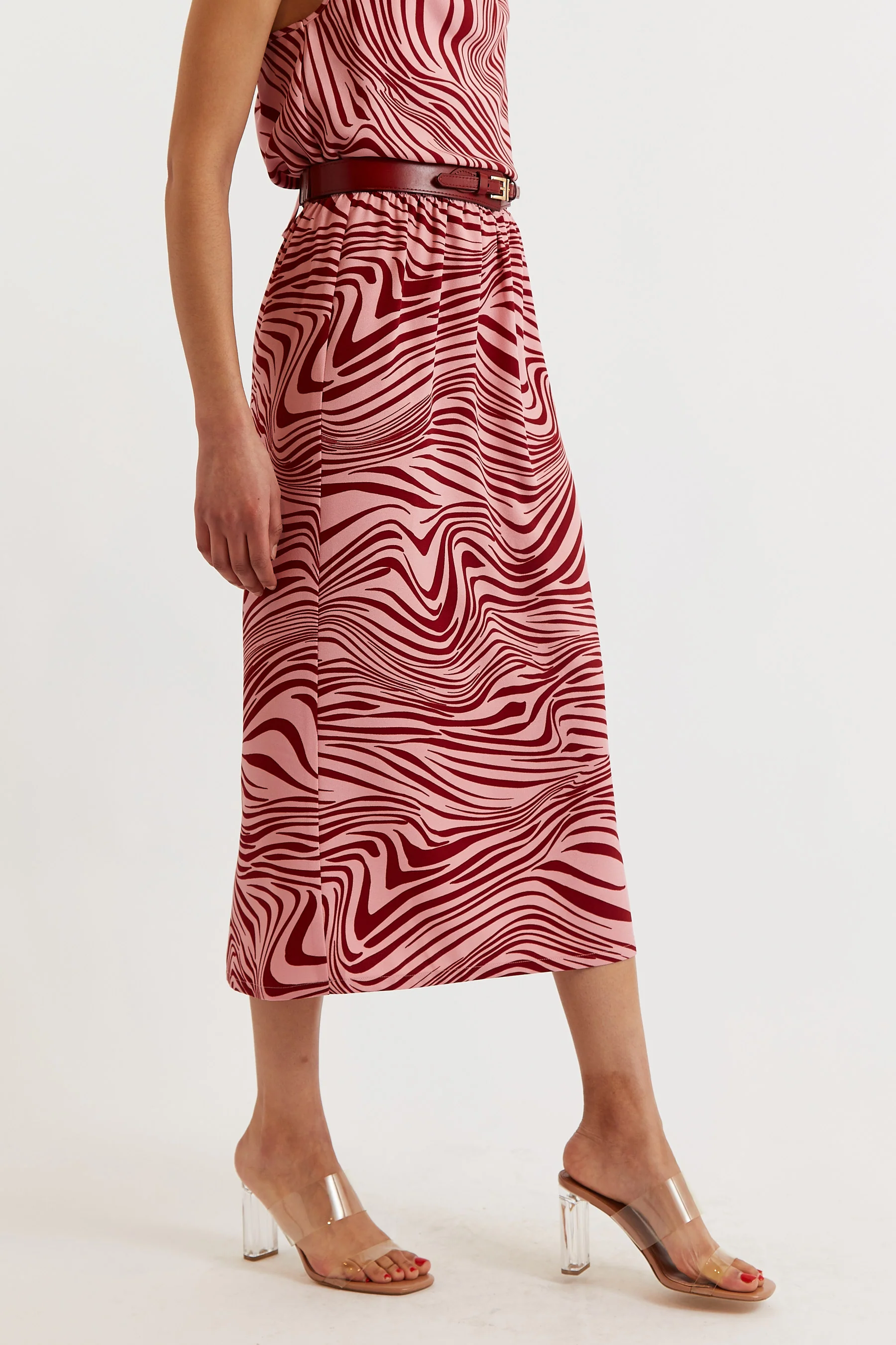 Saro Zebra Pop Print Bias Midi Skirt - Pink - Image 5