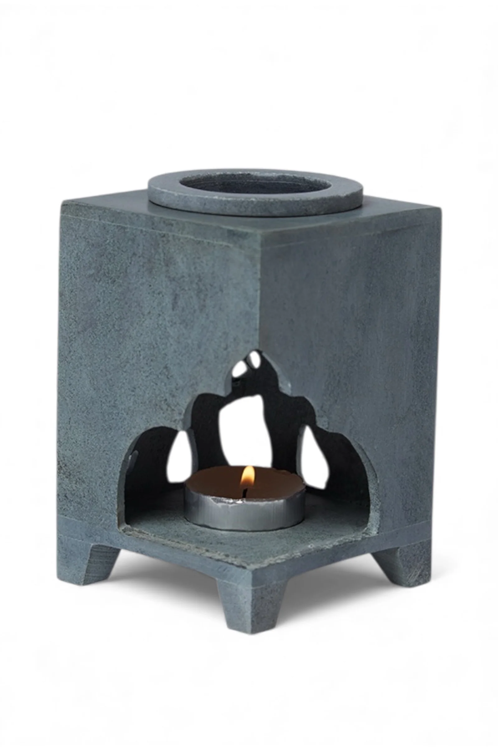Soapstone Hand Carved Elephant Oil Burner - Grey - Image 2