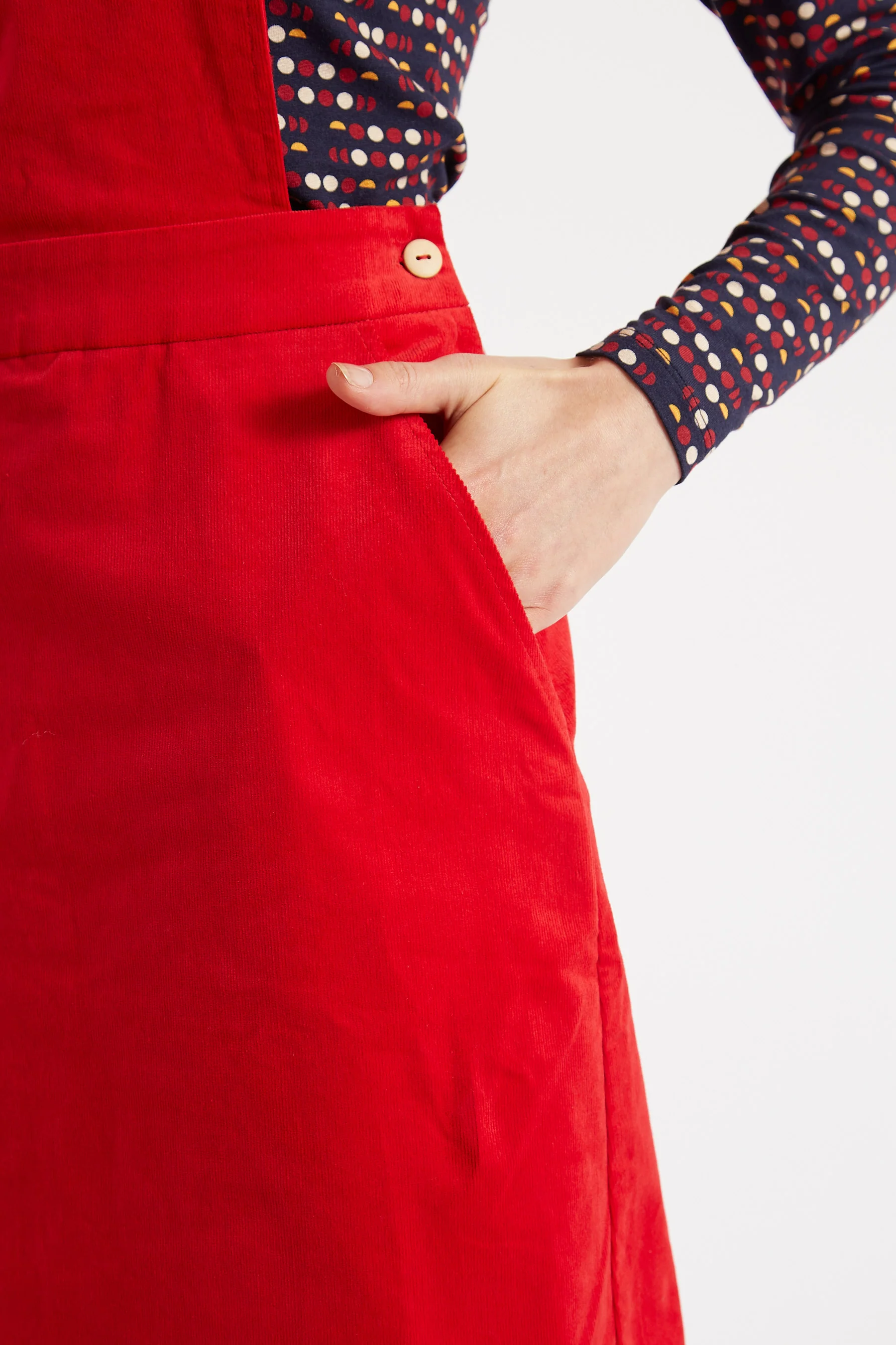 Sofiya Baby Cord Mini Pinafore Dress - Red - Image 3