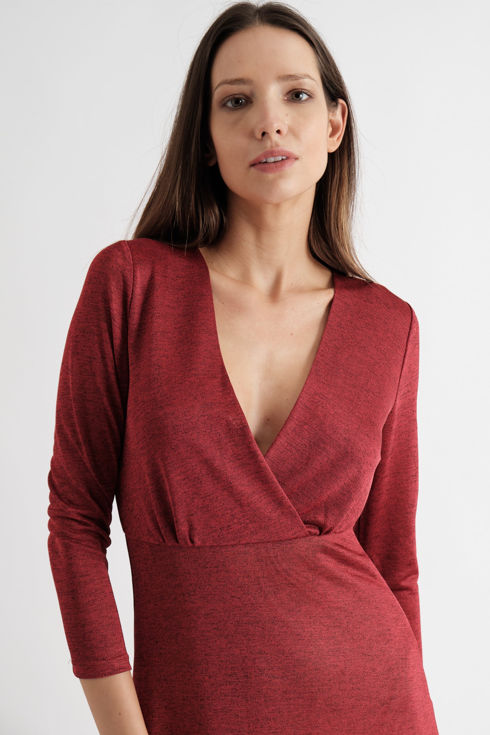 Sona Marl Faux Wrap Midi Dress in Red - Image 7
