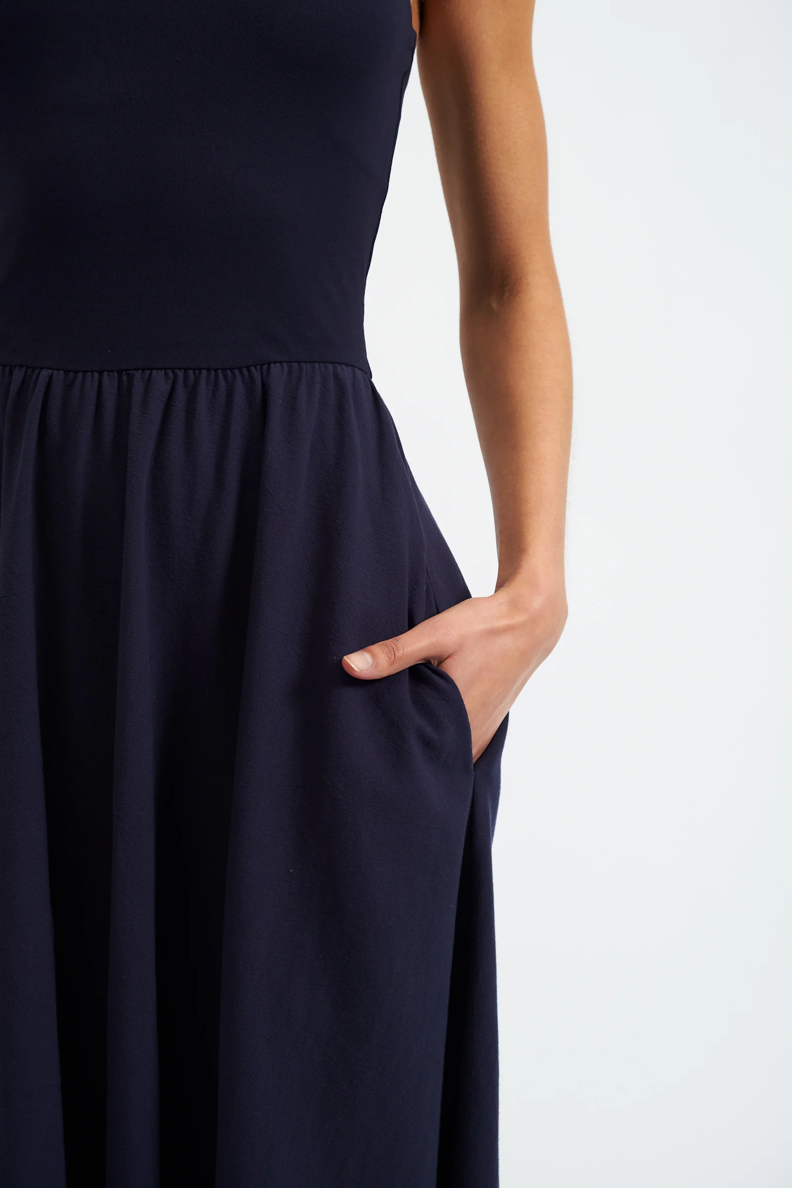 Soumia Jersey Bodice And Recycled Cotton Skirt Midaxi Dress - Navy - Image 4