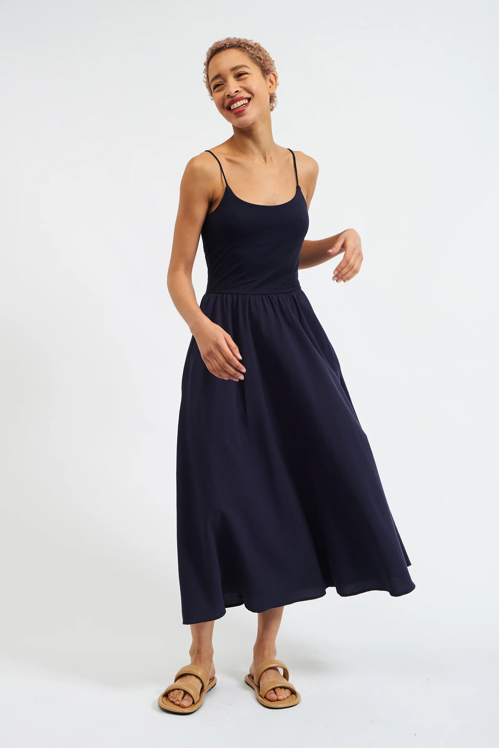 Soumia Jersey Bodice And Recycled Cotton Skirt Midaxi Dress - Navy - Image 5