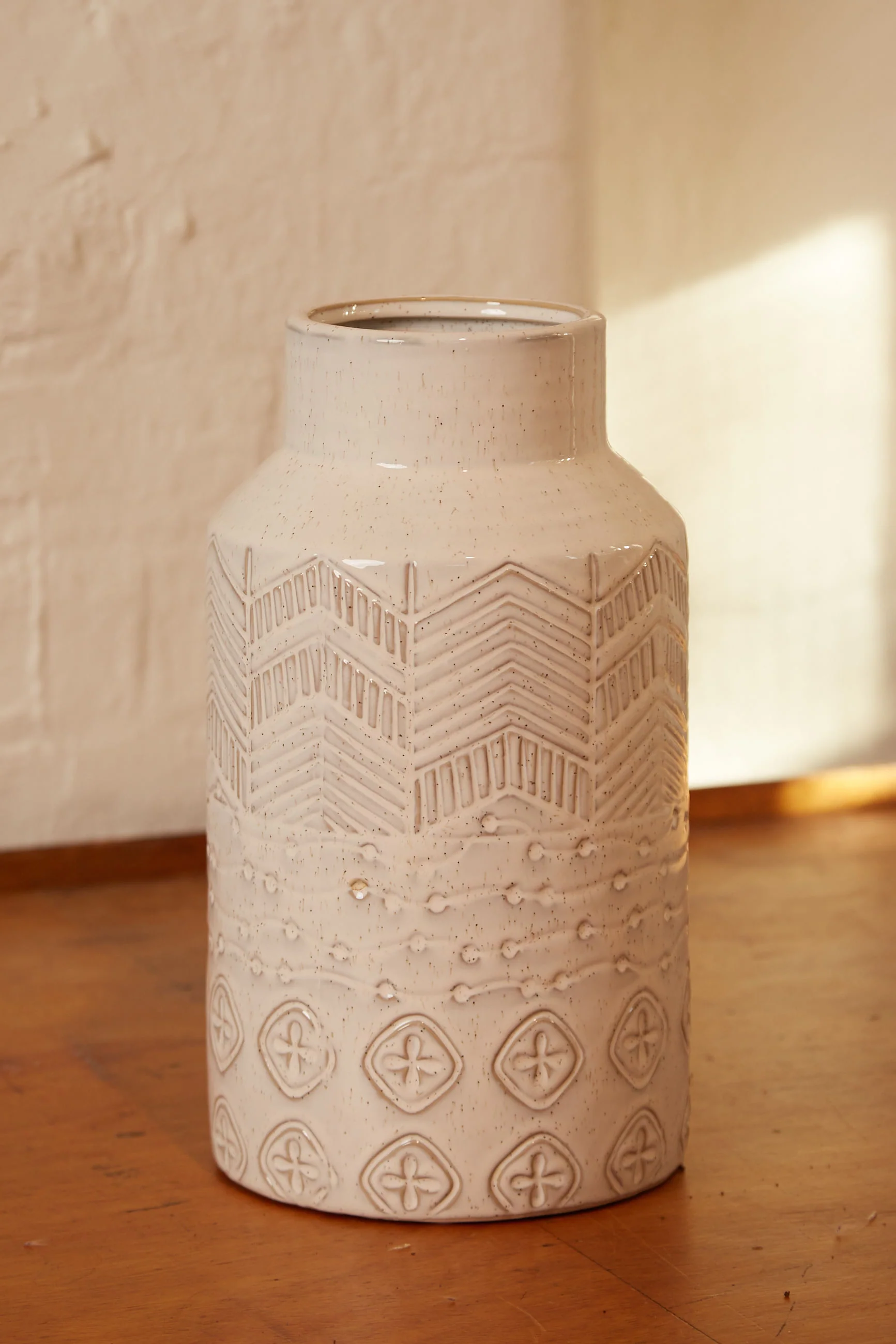 Tall Chevron Stripe Relief Glazed Stoneware Vase - Image 3
