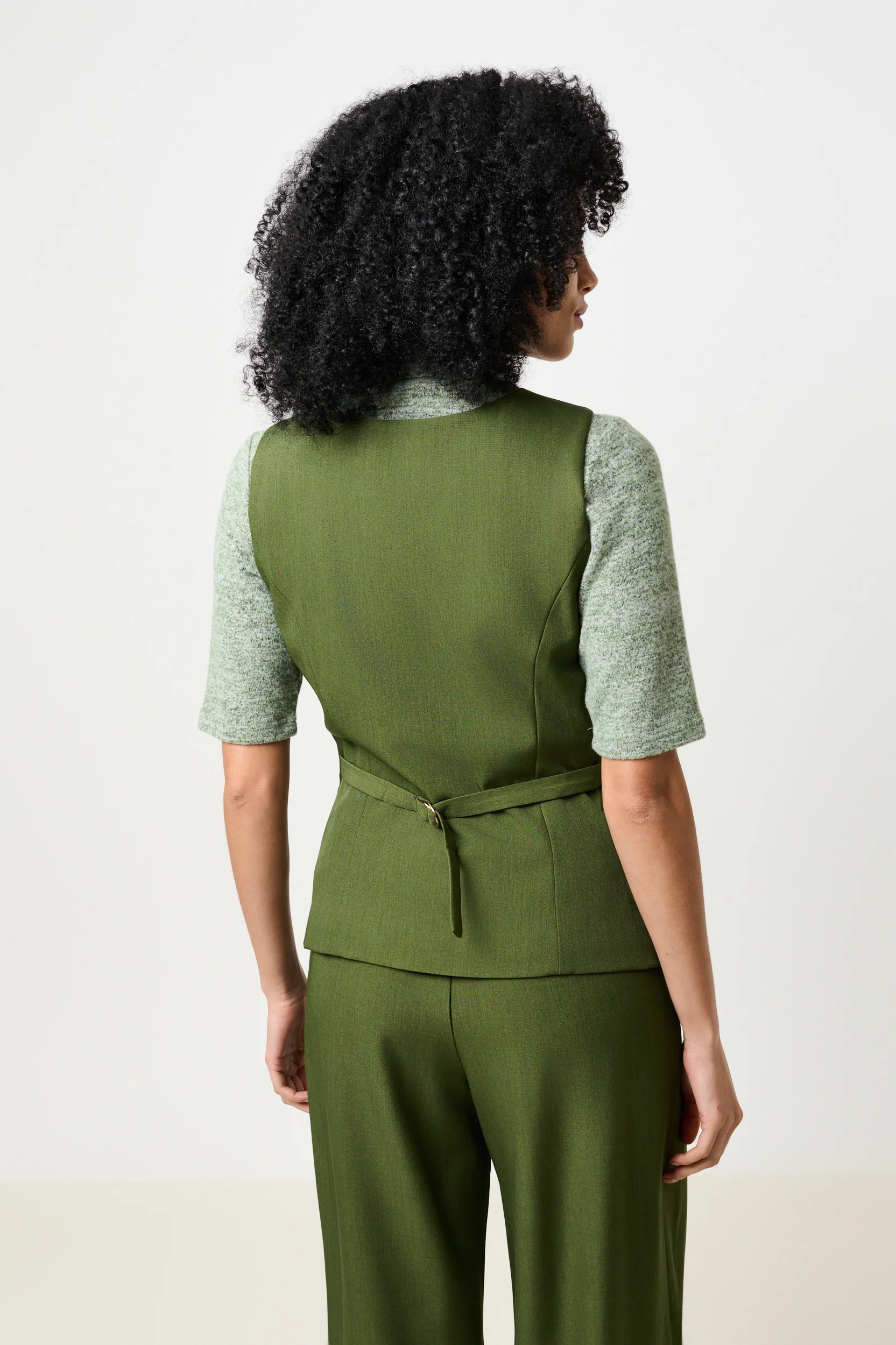 Tate Longline Tailored Waistcoat - Moss Green - Image 2