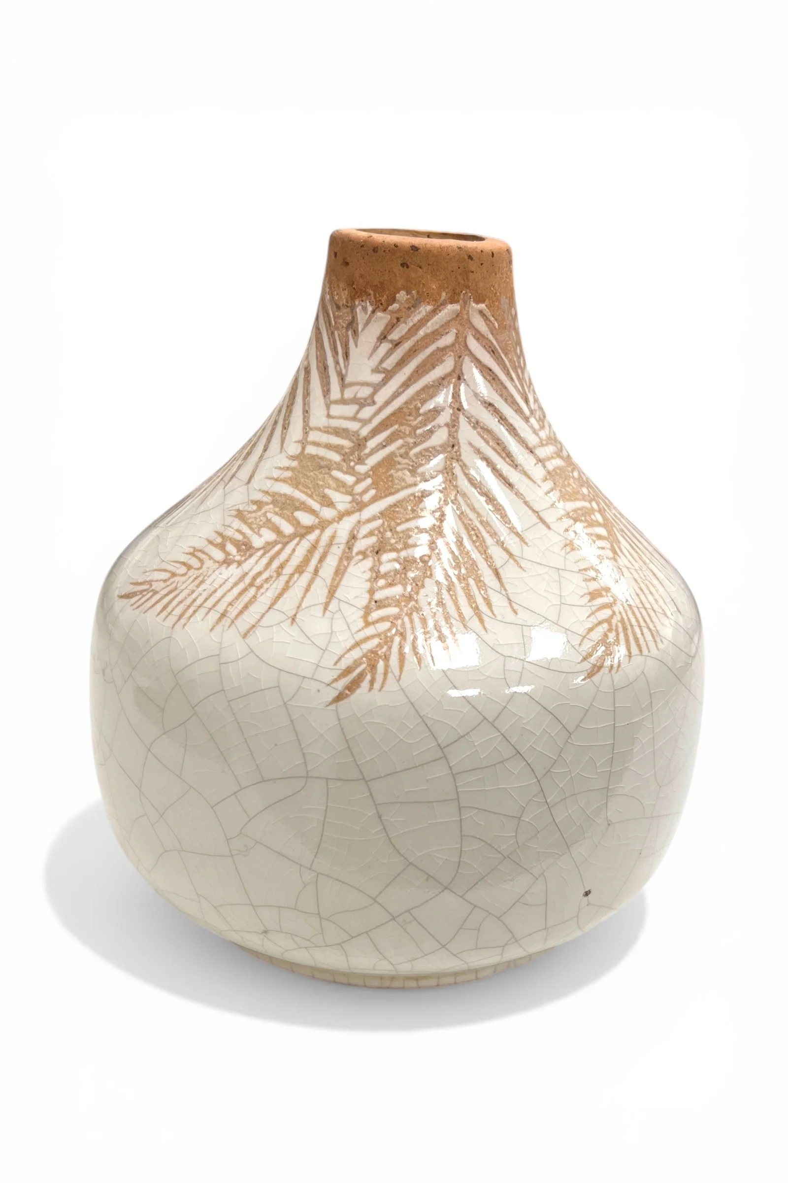 Terracotta Palm Crackle Glaze Vase - Image 2