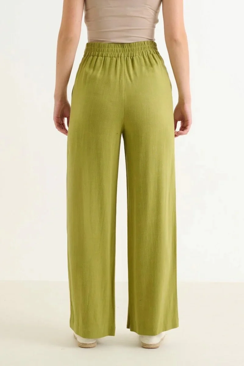 Tilde Linen Mix Straight Leg Trouser- Avocado - Image 4
