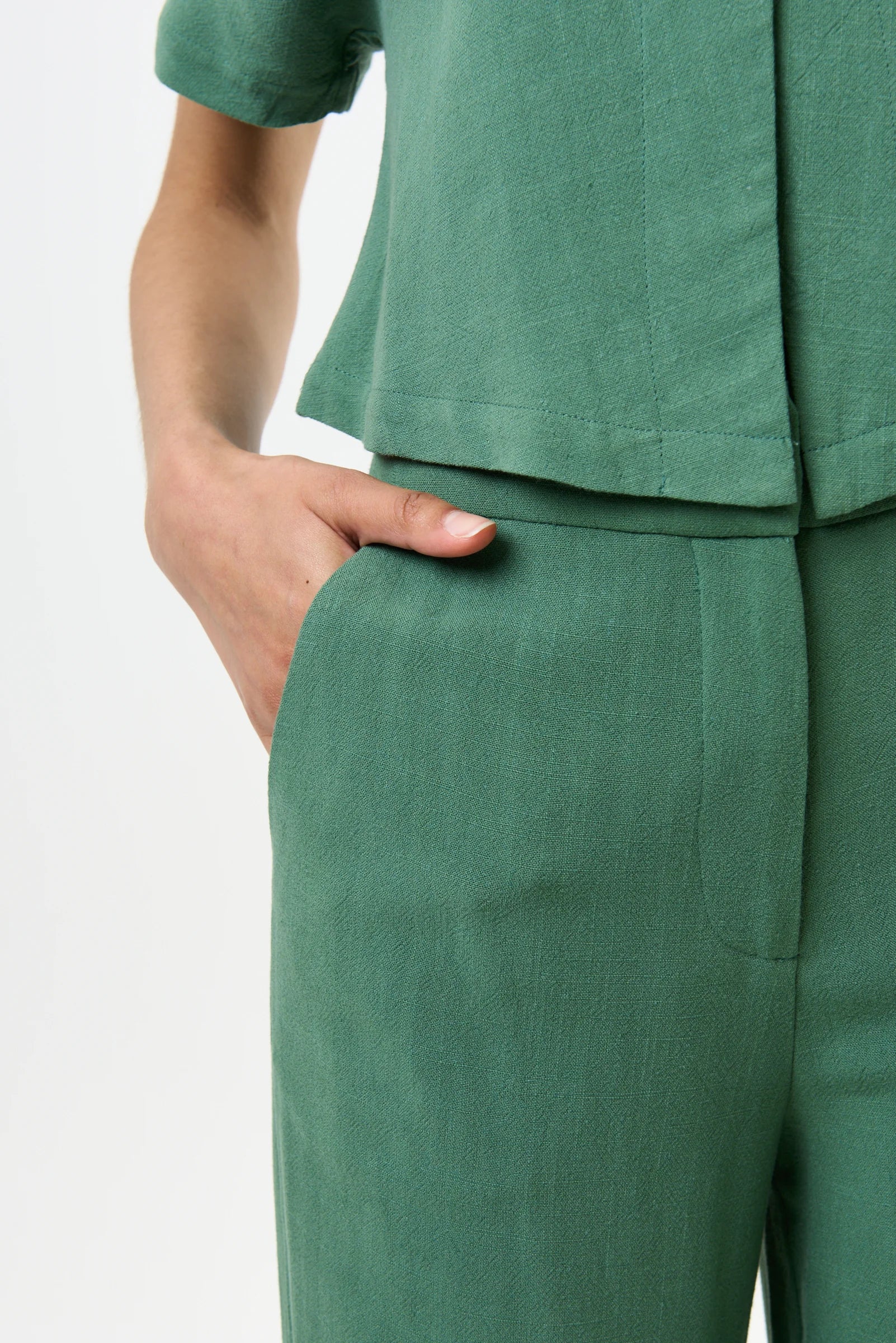 Tilde Linen Mix Straight Leg Trouser - Green - Image 4