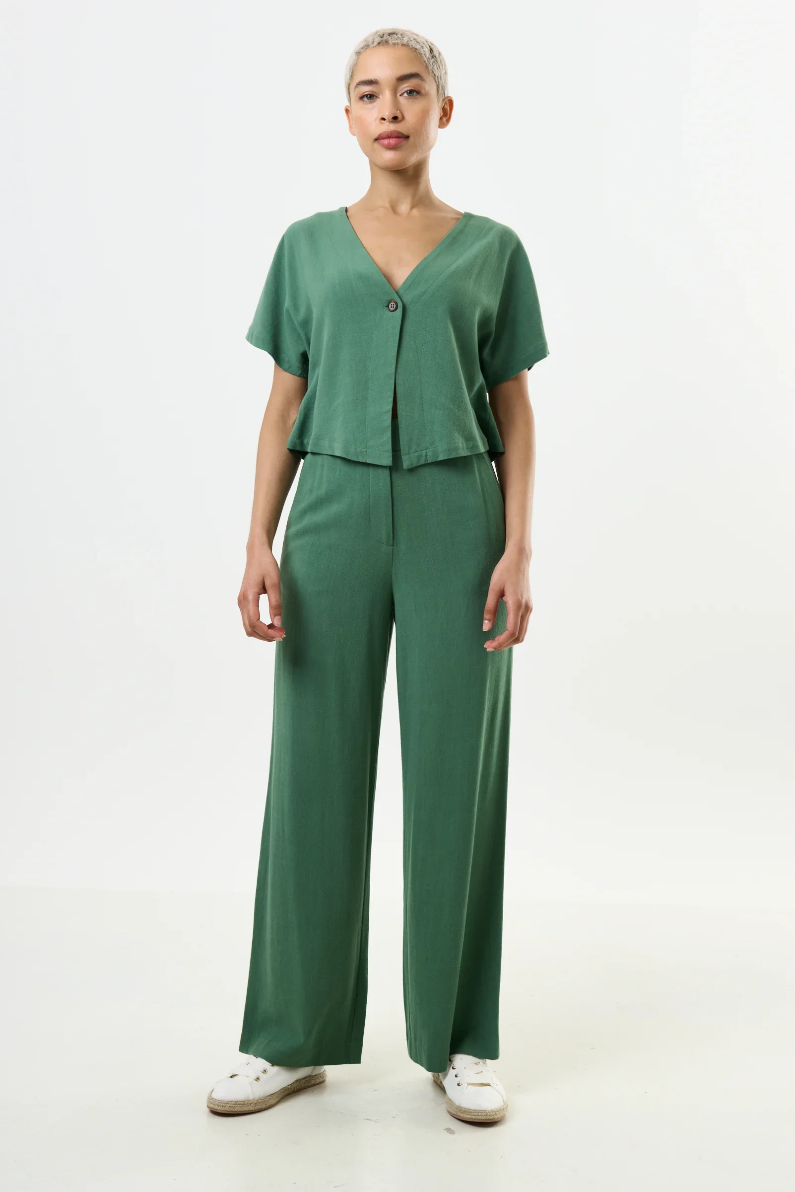 Tilde Linen Mix Straight Leg Trouser - Green - Image 5