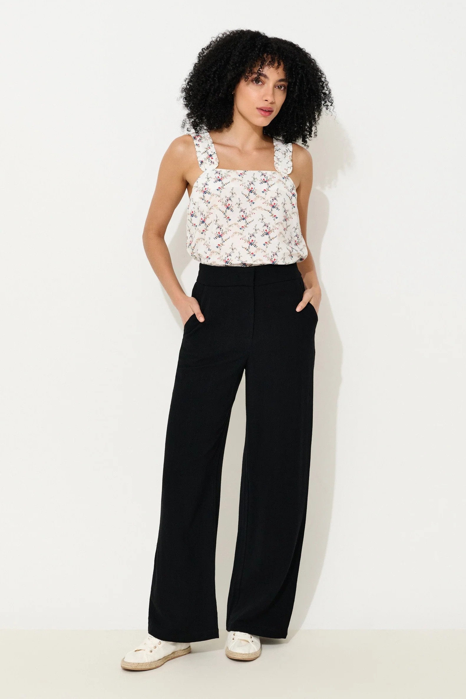 Tilde Linen Mix Straight Leg Trousers - Black - Image 5