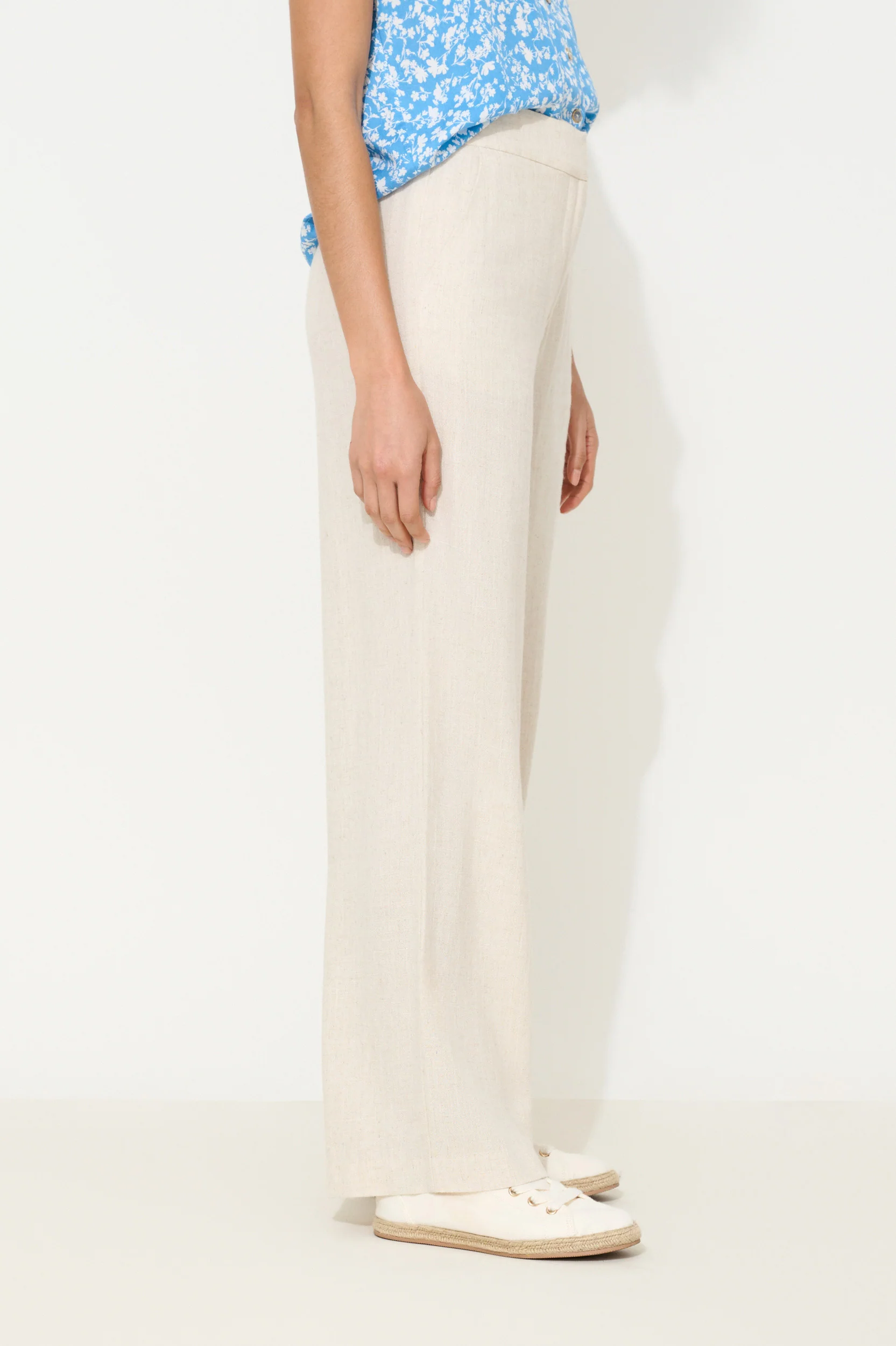 Tilde Linen Mix Straight Leg Trousers - Natural - Image 3