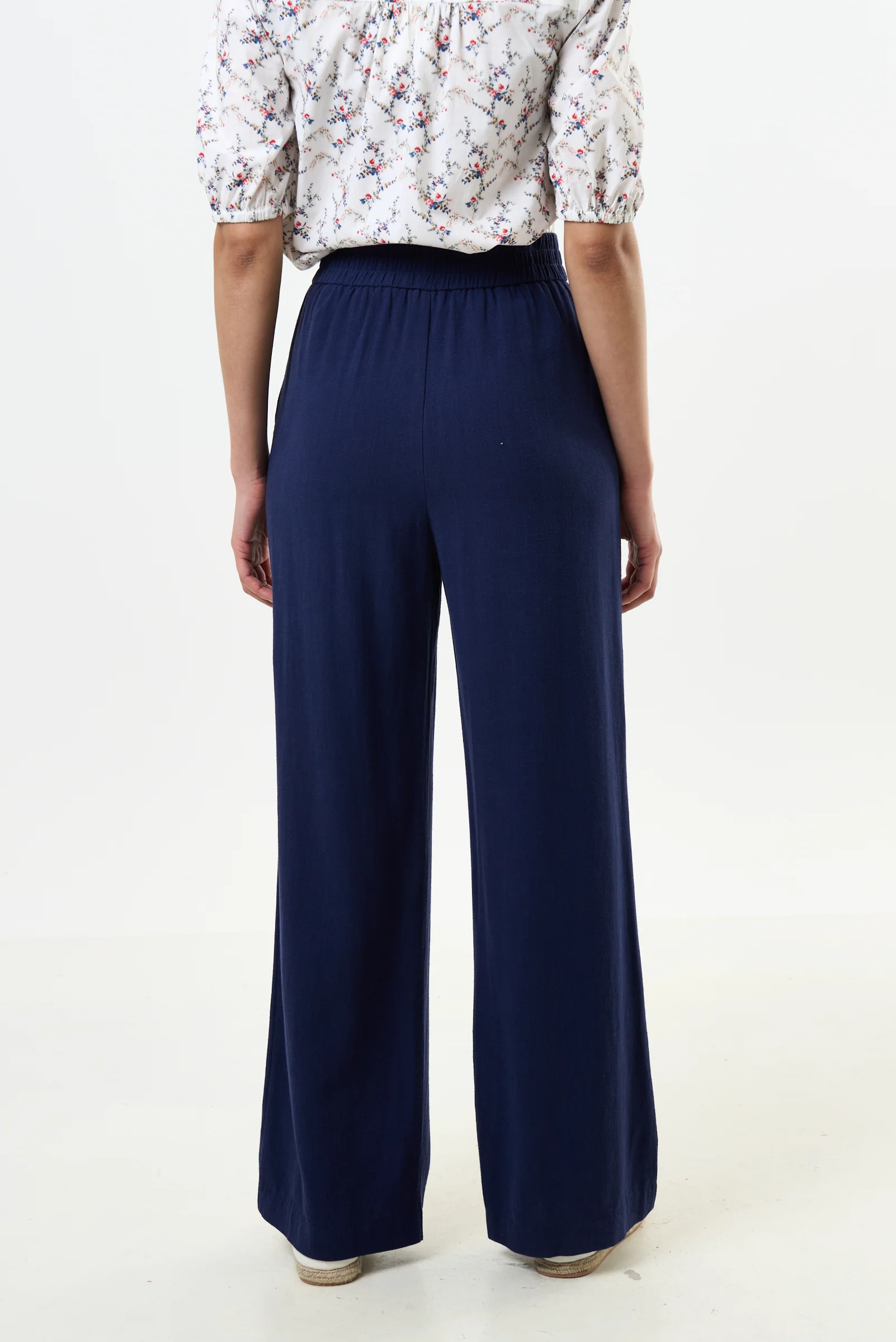 Tilde Linen Mix Straight Leg Trousers - Navy - Image 3