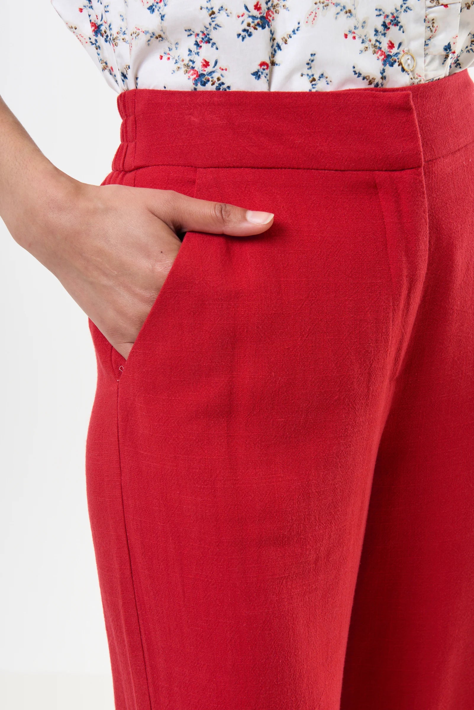 Tilde Linen Mix Straight Leg Trousers - Red - Image 4