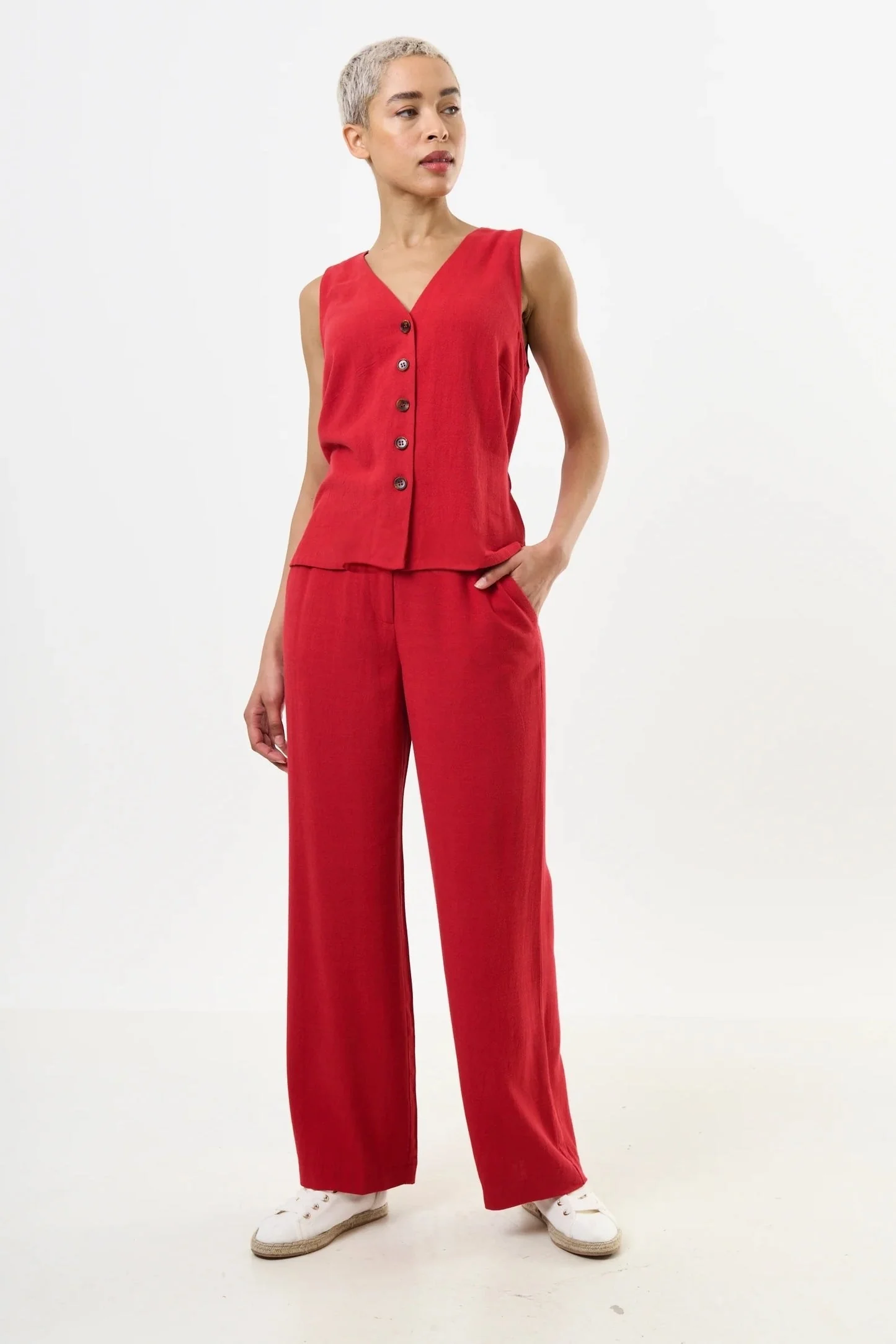 Tilde Linen Mix Straight Leg Trousers - Red - Image 6