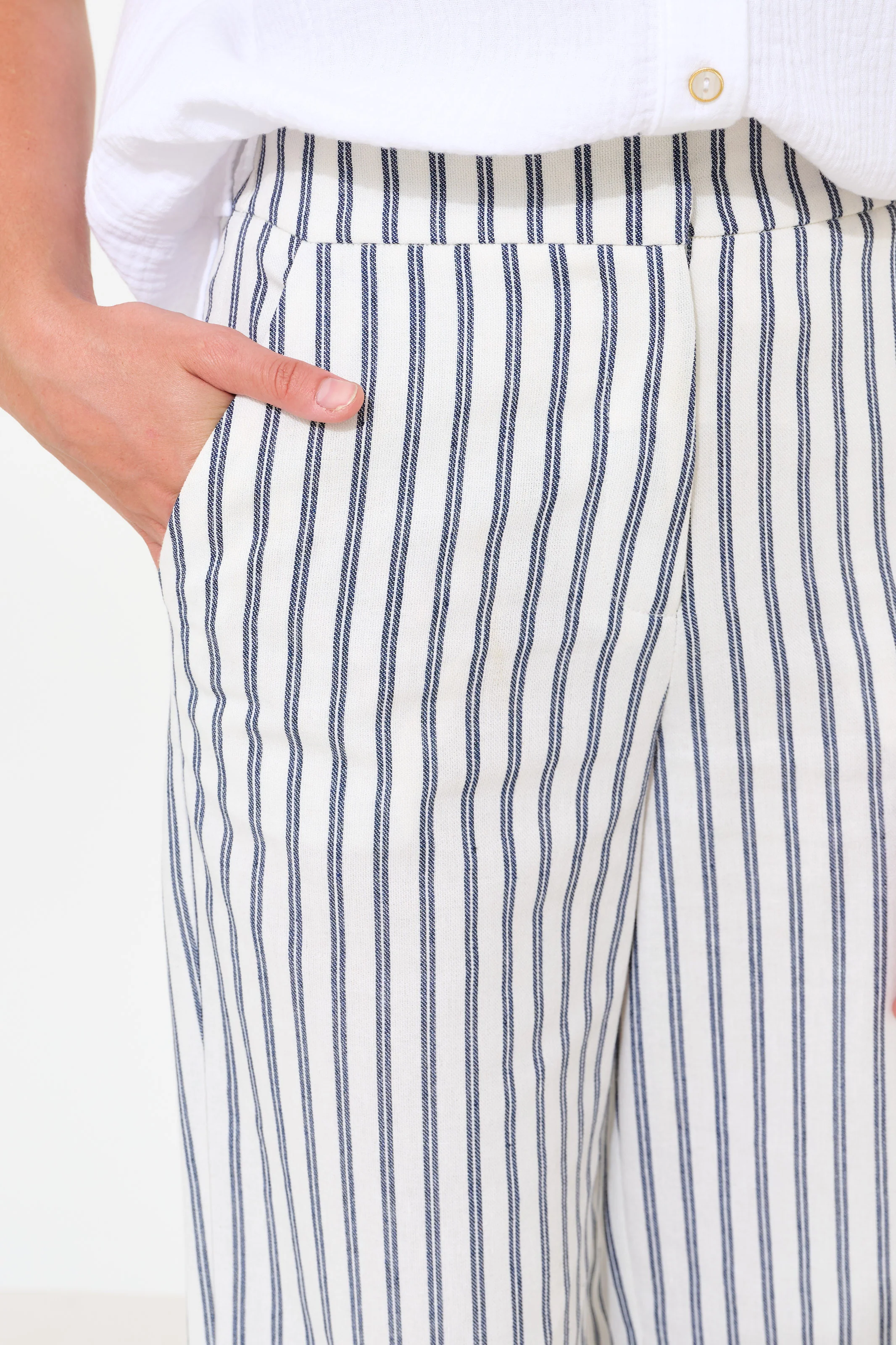 Tilde Ticking Stripe Straight Cut Trouser - White & Navy - Image 4