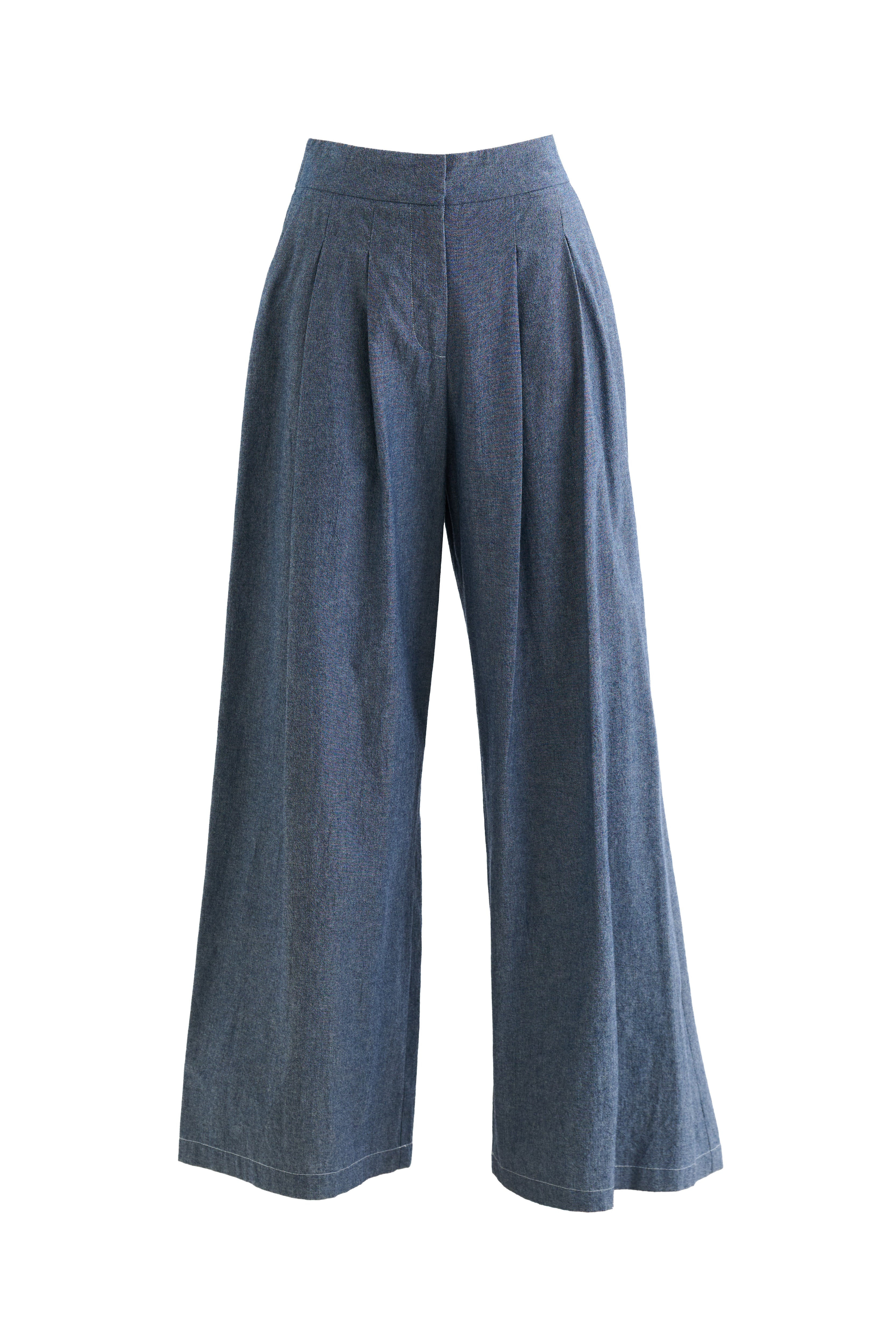 Tyler Chambray Wide Leg Trouser - Dark Grey - Image 6