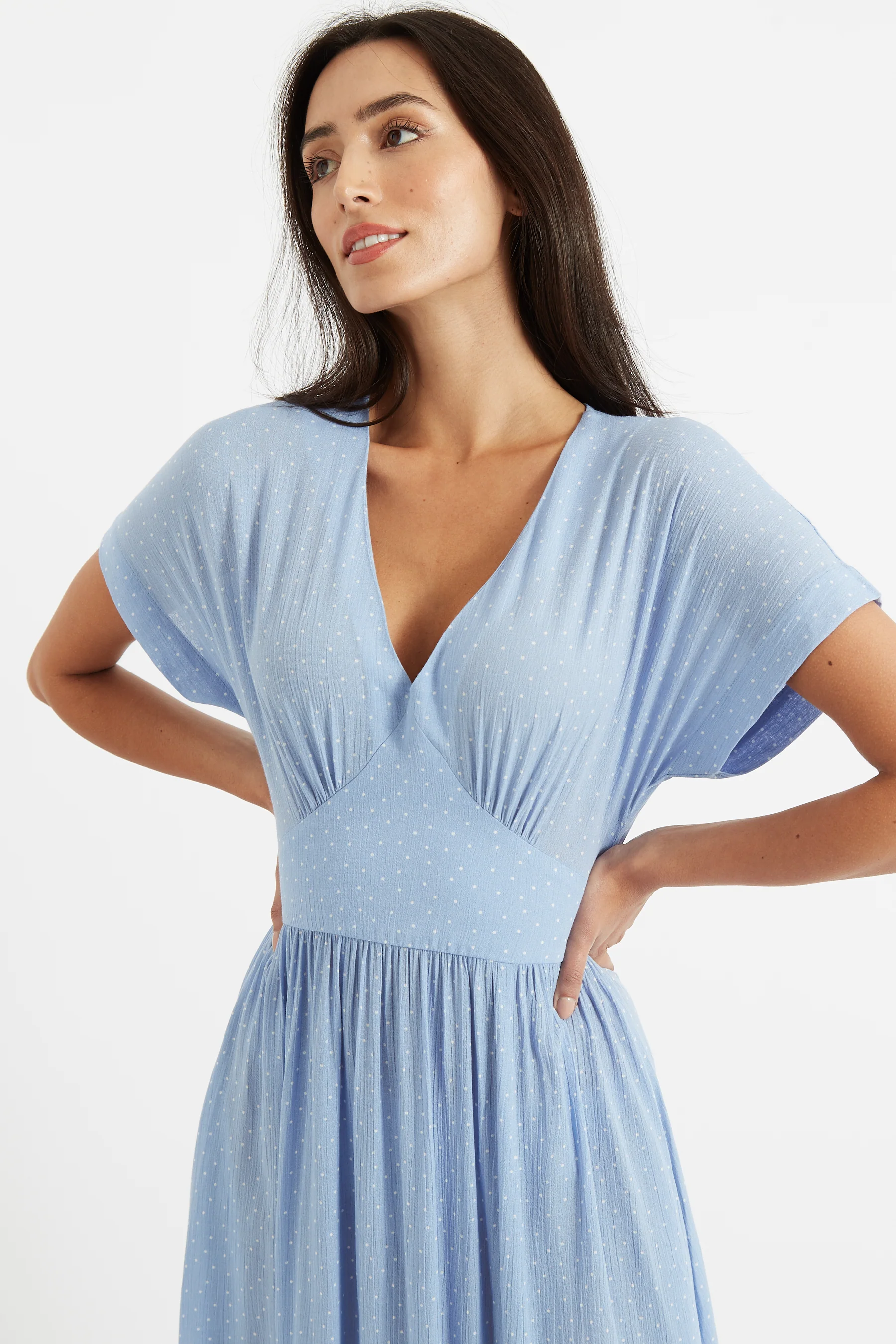 Unity Petite Dot V-Neck Midi Dress - Image 3