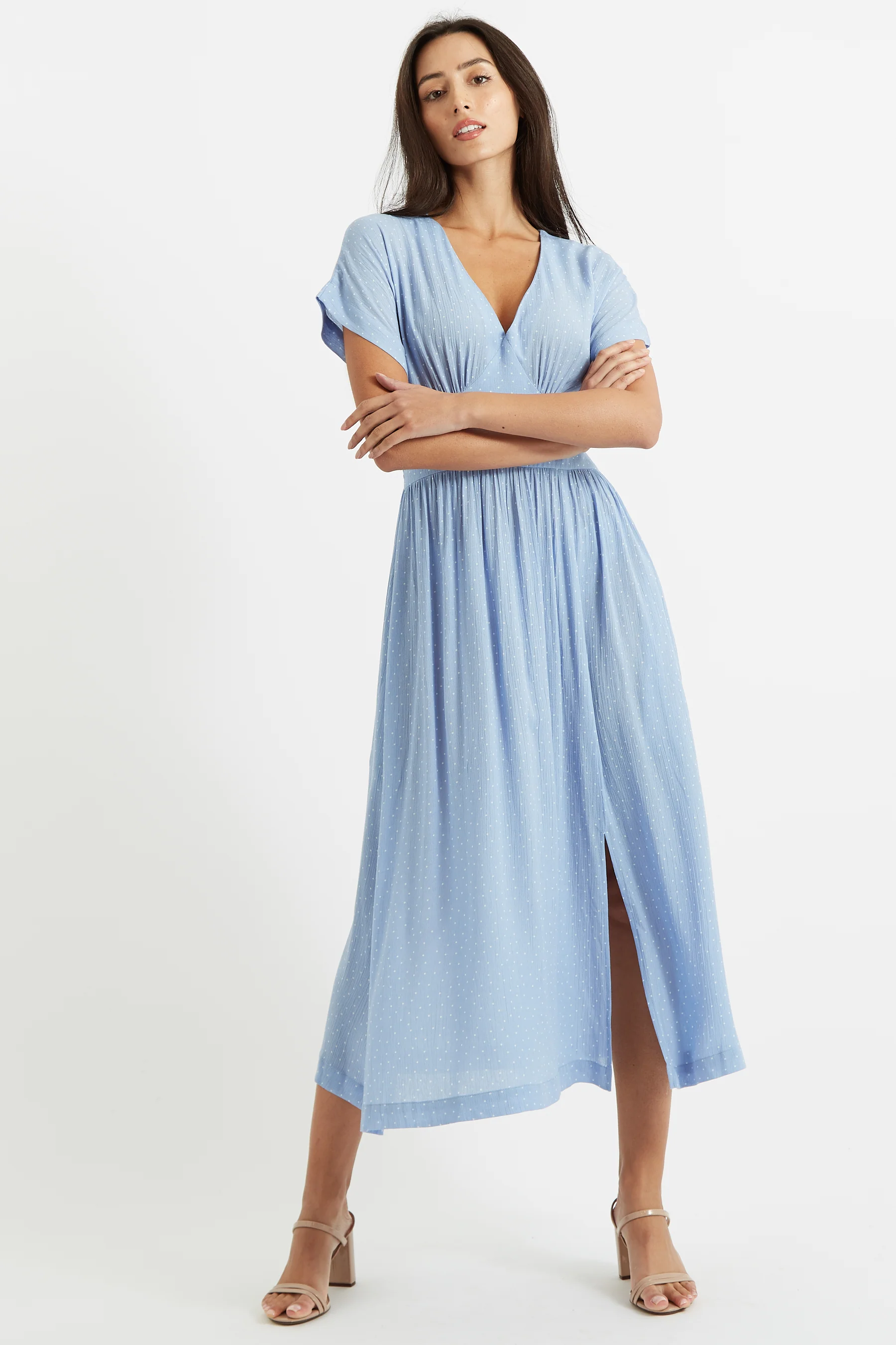 Unity Petite Dot V-Neck Midi Dress - Image 4
