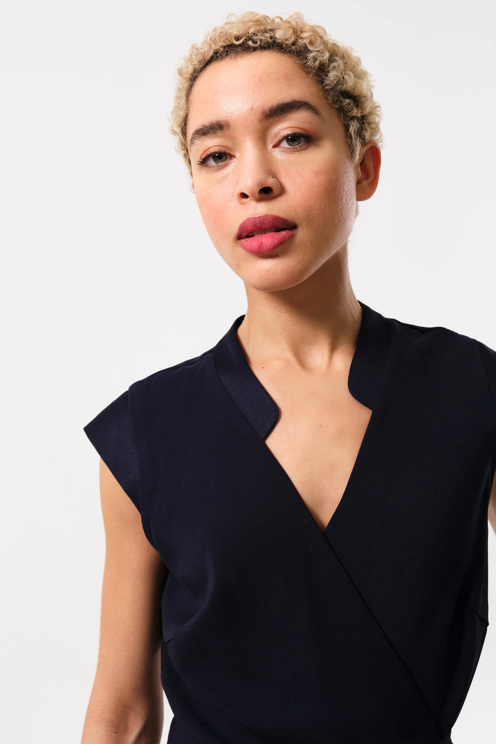 Urbain Satin Back Crepe Wrap Midi Dress - Navy - Image 3