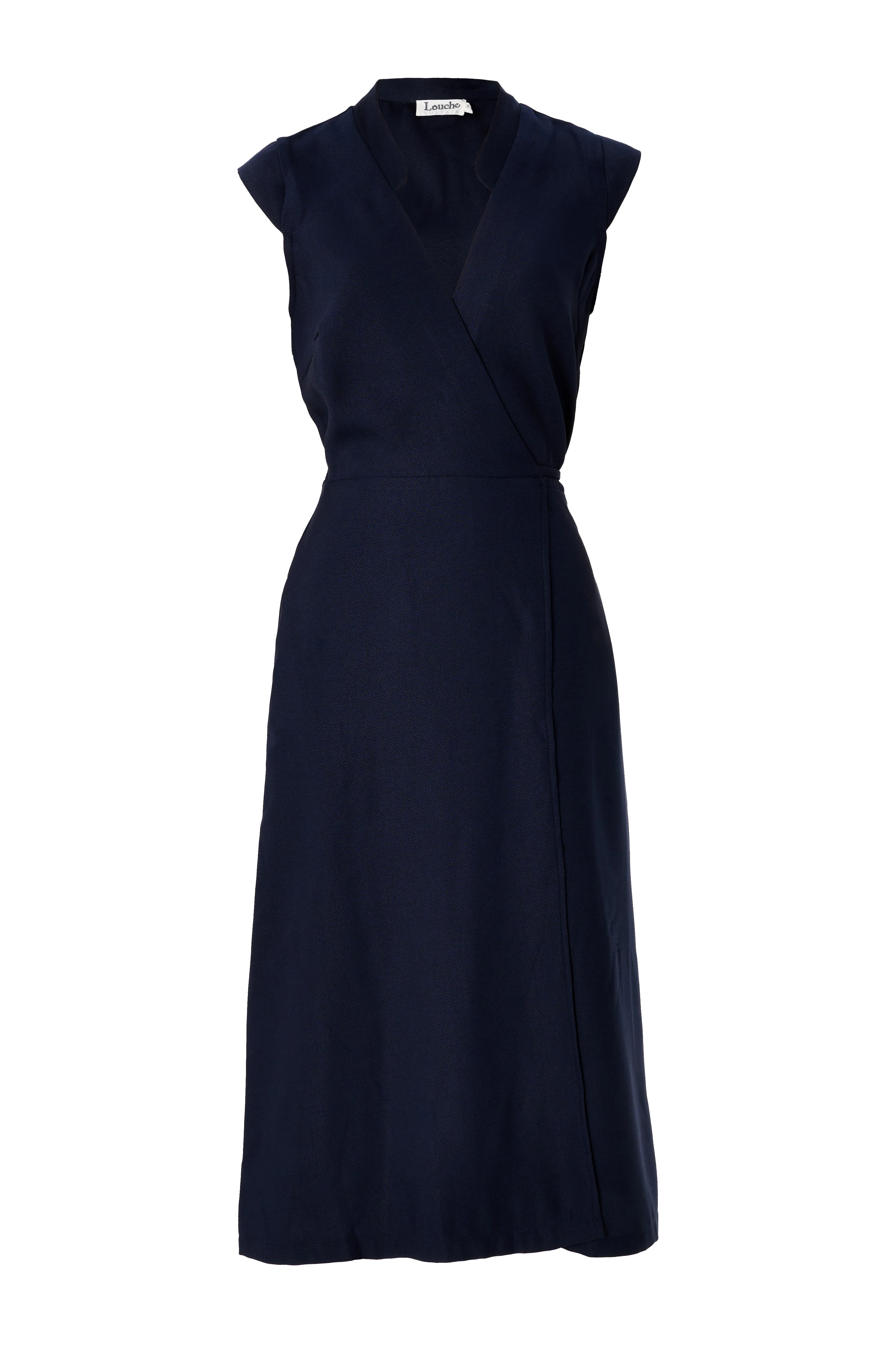 Urbain Satin Back Crepe Wrap Midi Dress - Navy - Image 5