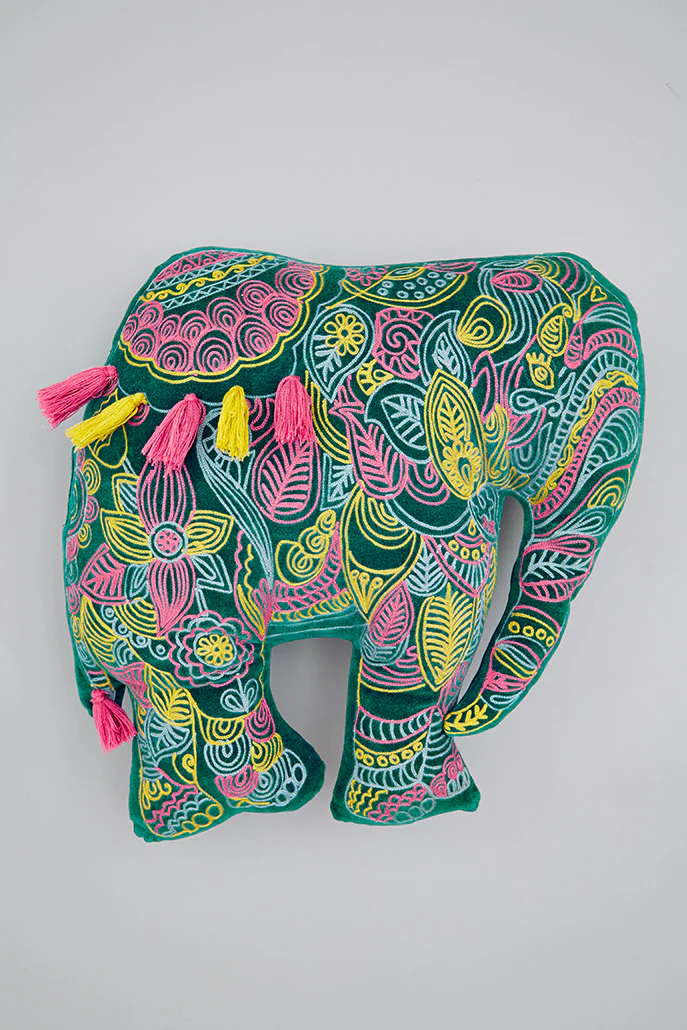 Velvet Embroidered Elephant Cushion - Image 2