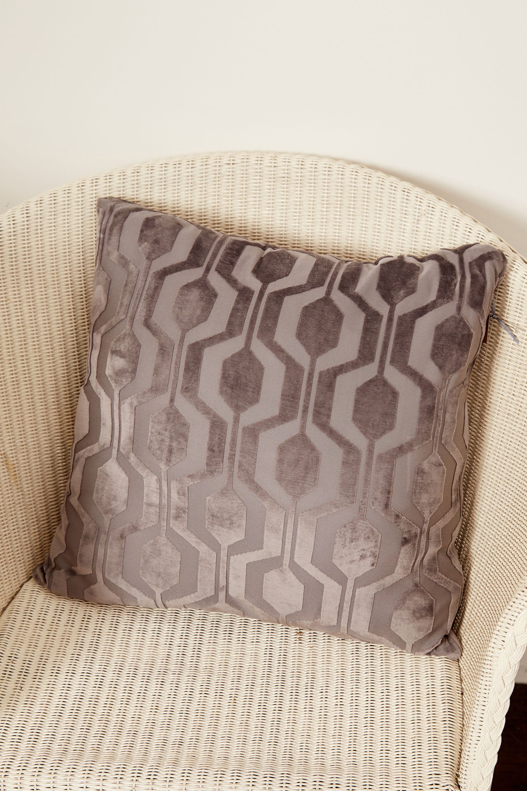 Velvet Geometric Design Cushion Grey - Image 2