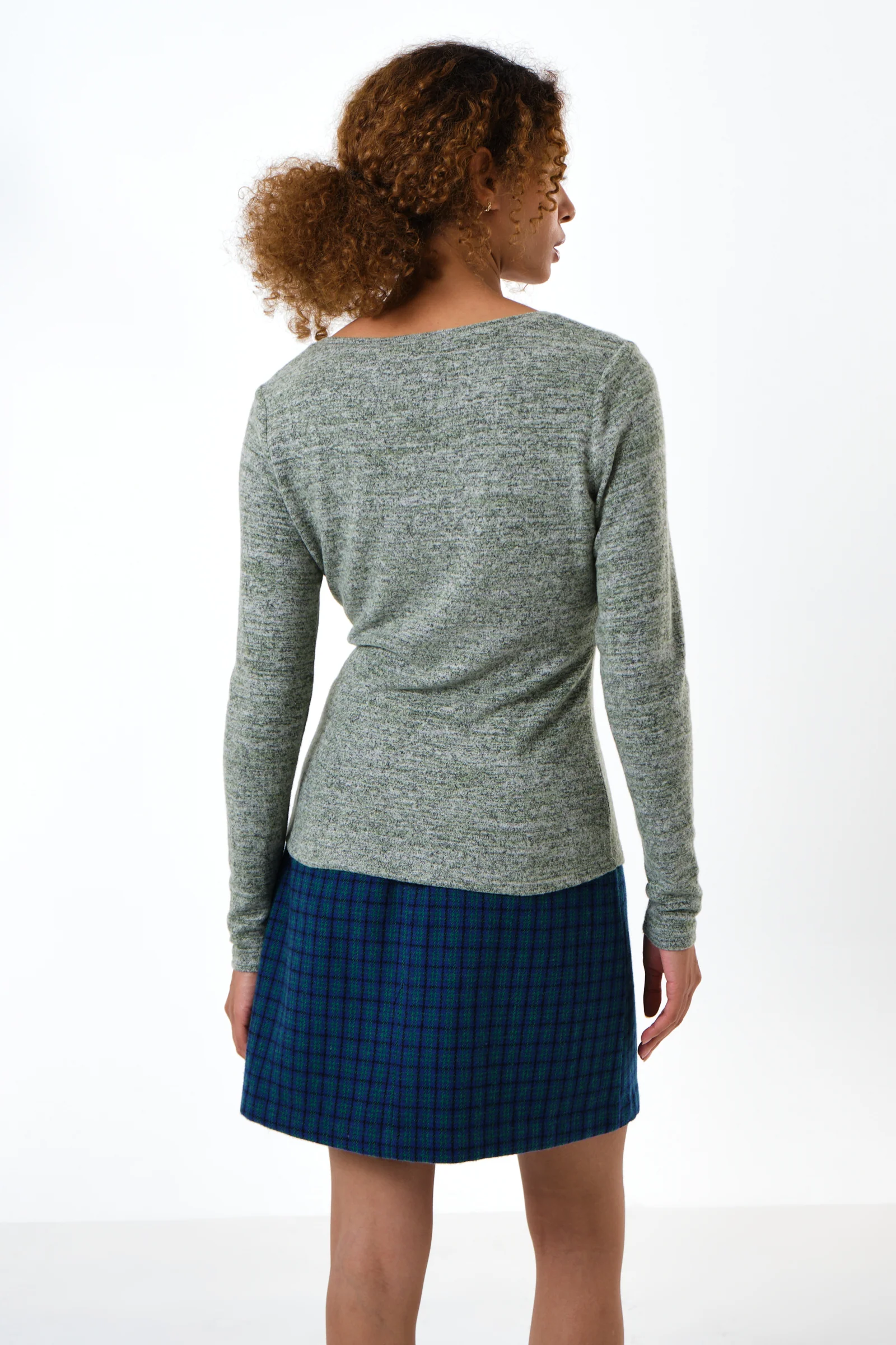 Vinita Soft Marl V-Neck Long Sleeve Top - Green - Image 2