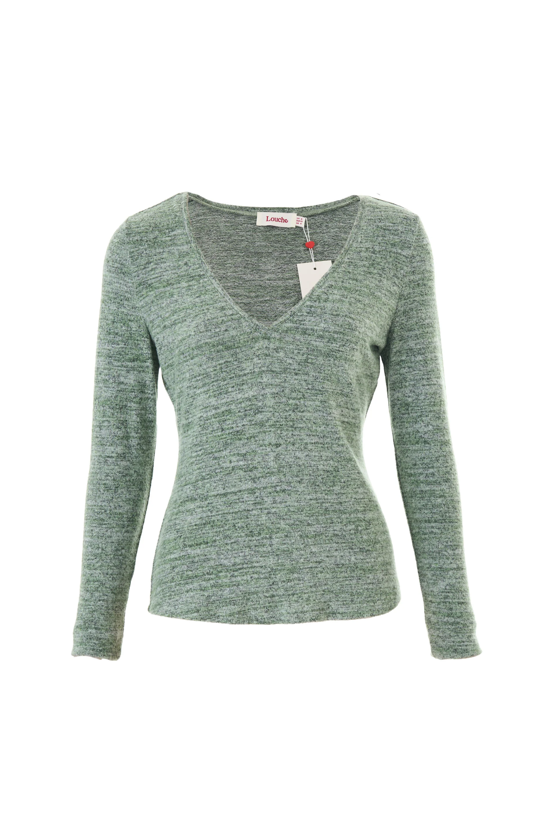 Vinita Soft Marl V-Neck Long Sleeve Top - Green - Image 7