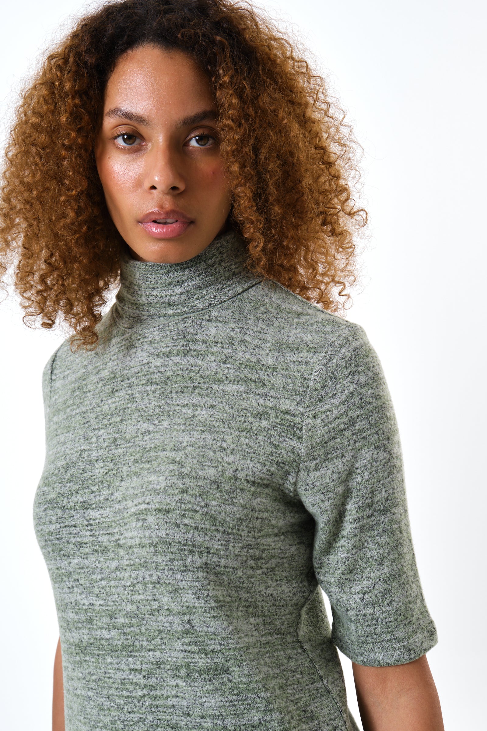 Vista Soft Marl Polo Neck Short Sleeve Top - Green - Image 3