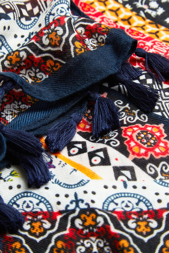 Weston Boho Floral Scarf in Red and Navy - Image 4