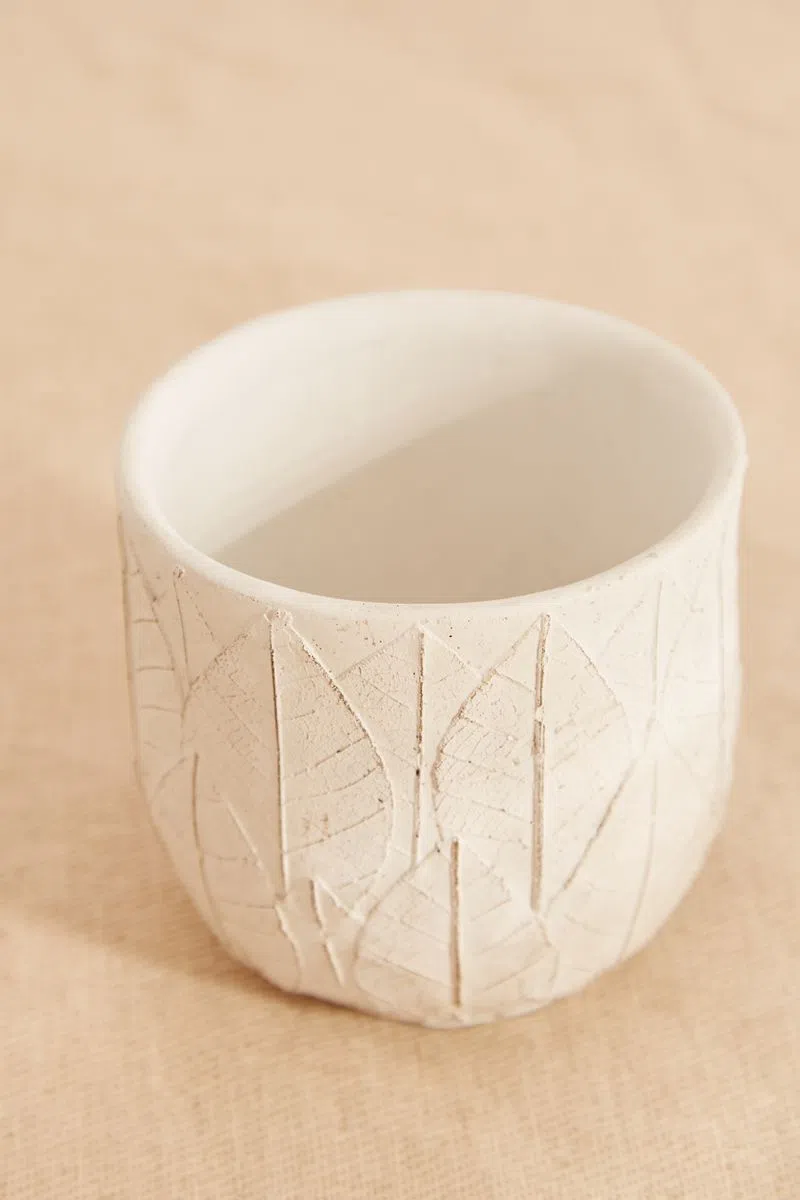 White Embossed Leaf Planter - Image 5
