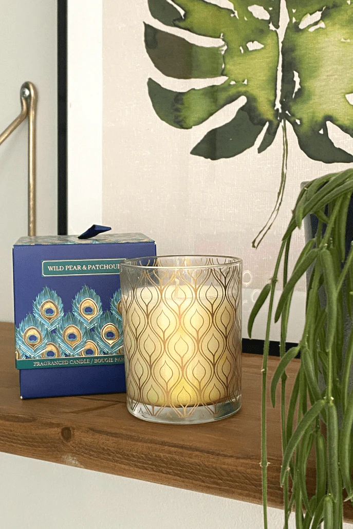 Wild Pear And Patchouli Scented Peacock Design Candle - Image 3