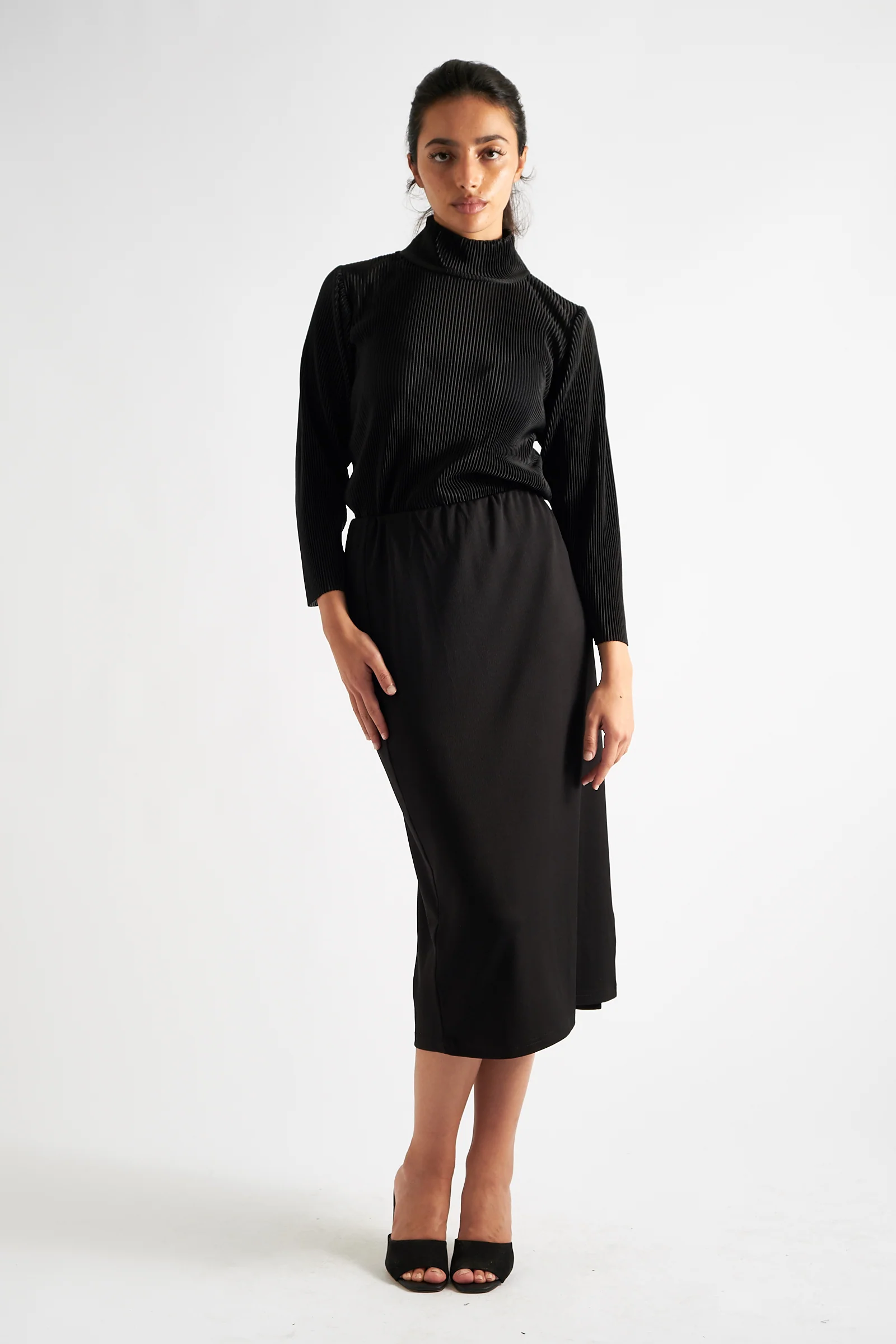 Wilson Fine Black Rib Midi Pencil Skirt - Image 3