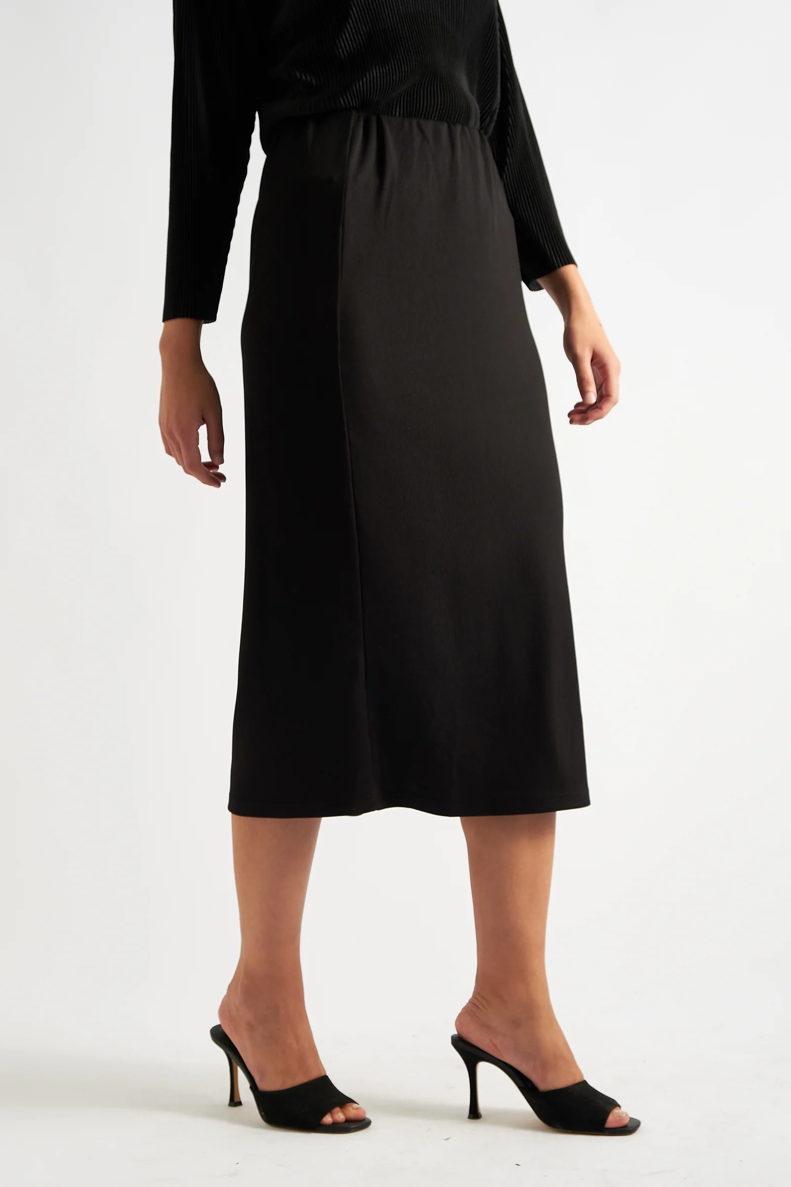 Wilson Fine Black Rib Midi Pencil Skirt - Image 4