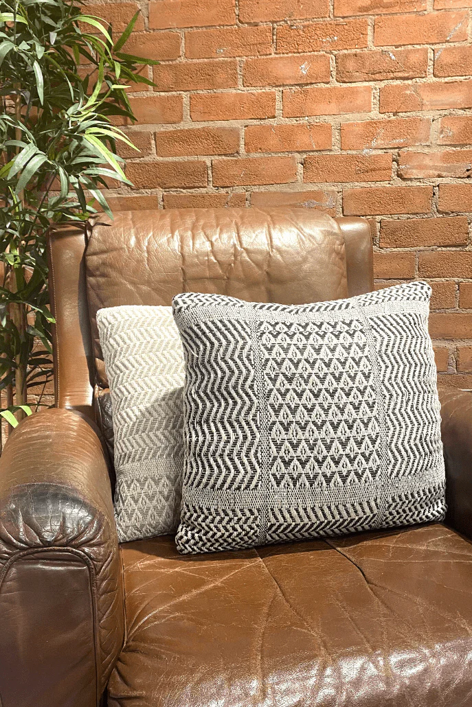 Woven Geometric Patterned Cushion Black