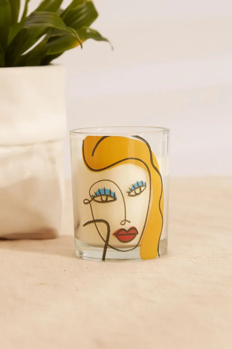 Abstract Face Design Glass Candle - Image 2